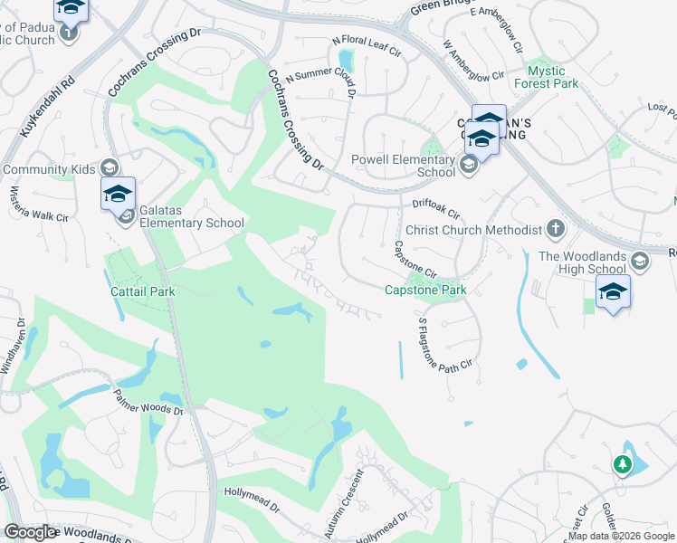 map of restaurants, bars, coffee shops, grocery stores, and more near 78 South Concord Forest Circle in Spring