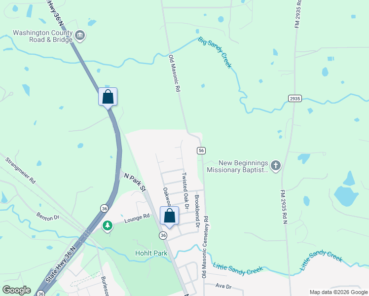 map of restaurants, bars, coffee shops, grocery stores, and more near 2916 Twisted Oak Drive in Brenham