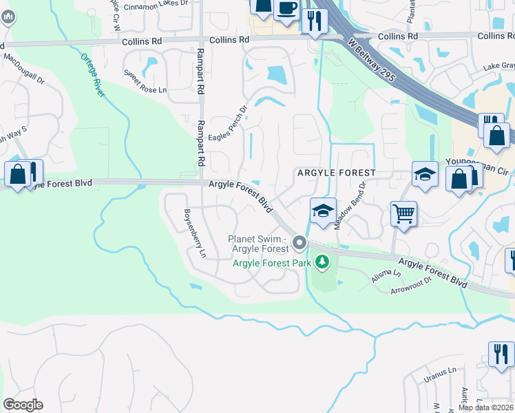 map of restaurants, bars, coffee shops, grocery stores, and more near 8412 Bottlebrush Court in Jacksonville