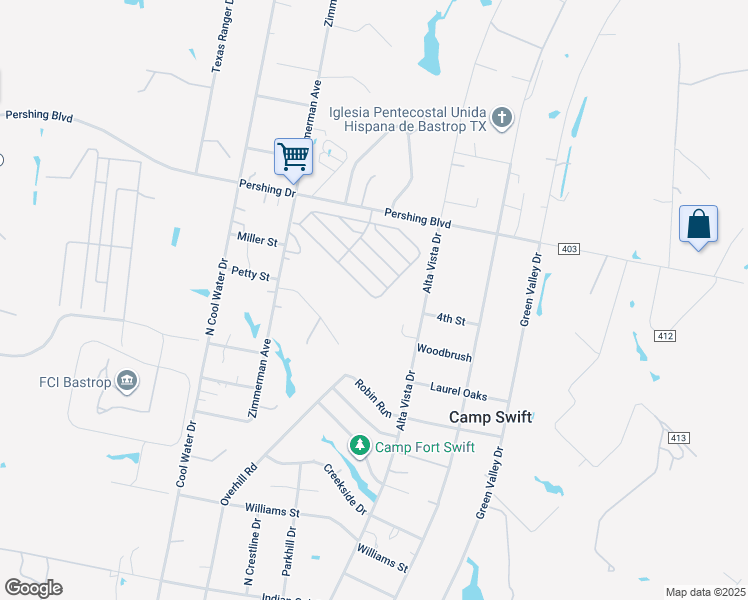 map of restaurants, bars, coffee shops, grocery stores, and more near 159 Guadalupe Street in Bastrop