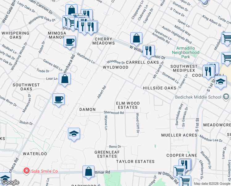 map of restaurants, bars, coffee shops, grocery stores, and more near 7302 Forest Wood Road in Austin