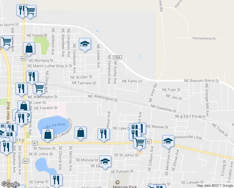 map of restaurants, bars, coffee shops, grocery stores, and more near 507 Northeast Gurley Avenue in Lake City