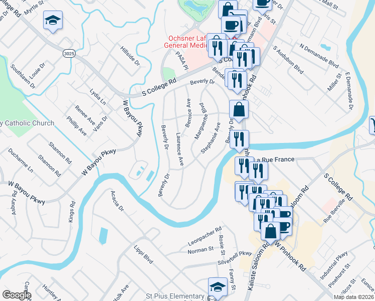 map of restaurants, bars, coffee shops, grocery stores, and more near 407 Laurence Avenue in Lafayette
