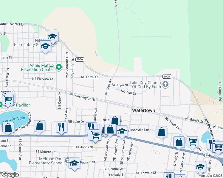 map of restaurants, bars, coffee shops, grocery stores, and more near 1-861 Northeast Jim Street in Lake City