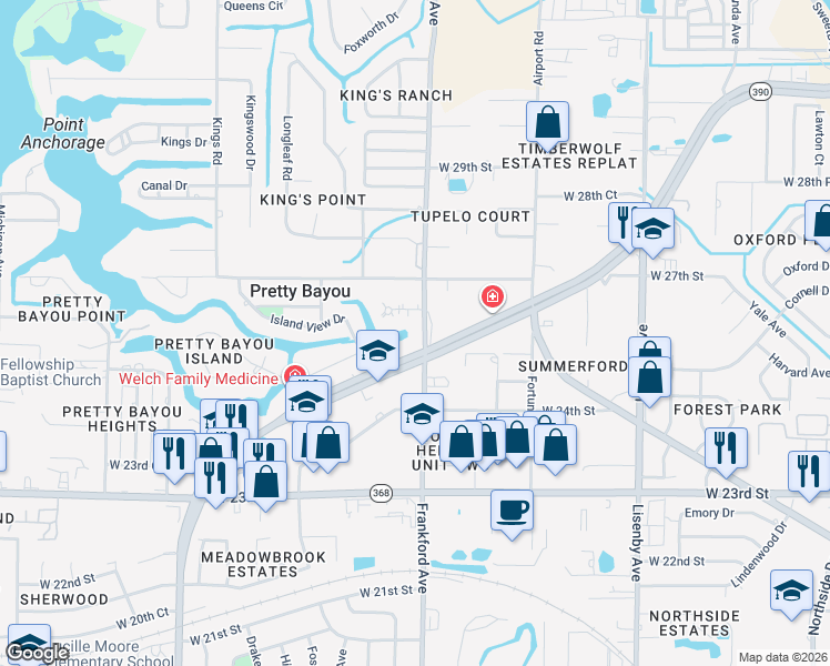 map of restaurants, bars, coffee shops, grocery stores, and more near 2515 Frankford Avenue in Panama City