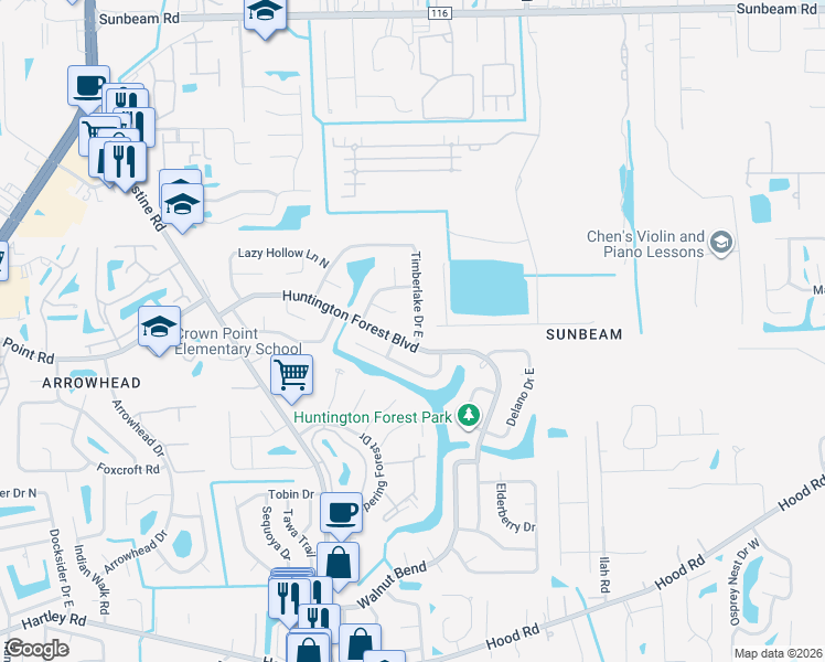 map of restaurants, bars, coffee shops, grocery stores, and more near 9978 Timberlake Drive East in Jacksonville