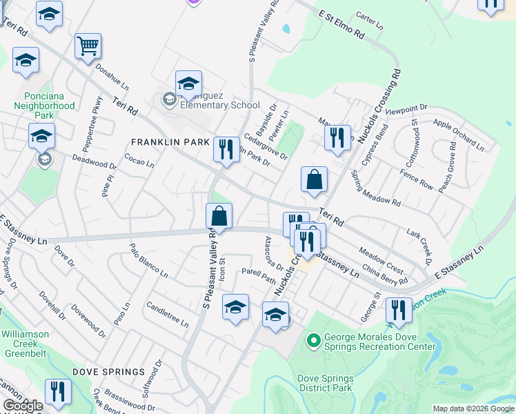map of restaurants, bars, coffee shops, grocery stores, and more near 4808 Putters Cove in Austin