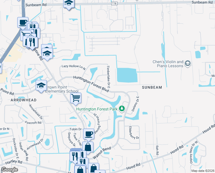 map of restaurants, bars, coffee shops, grocery stores, and more near 9978 Timberlake Drive East in Jacksonville