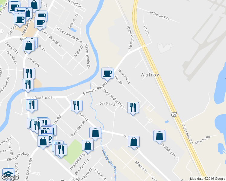 map of restaurants, bars, coffee shops, grocery stores, and more near 807 Hugh Wallis Road South in Lafayette