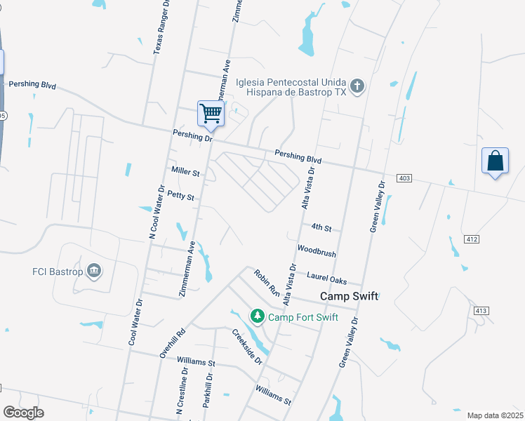 map of restaurants, bars, coffee shops, grocery stores, and more near 159 Guadalupe Street in Bastrop