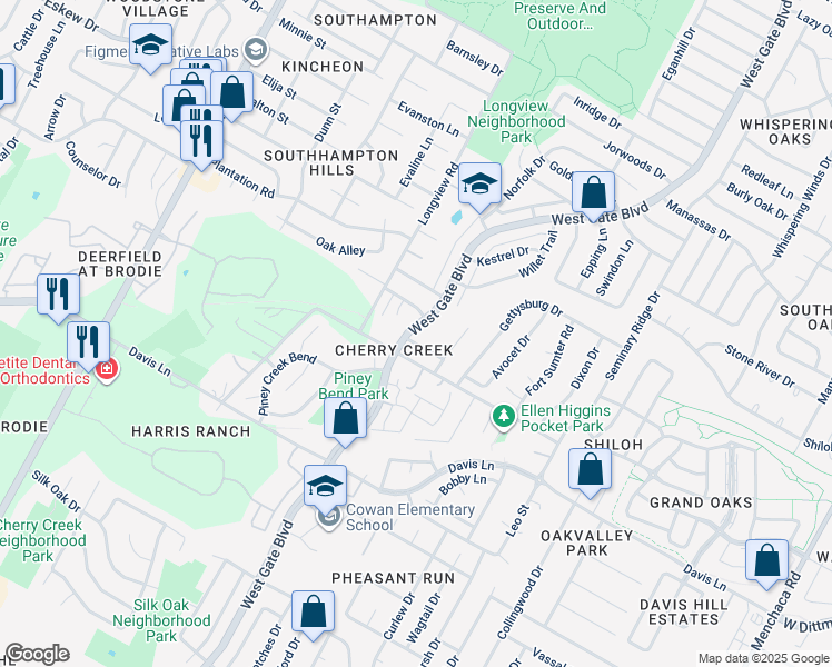 map of restaurants, bars, coffee shops, grocery stores, and more near 3018 Sea Jay Drive in Austin