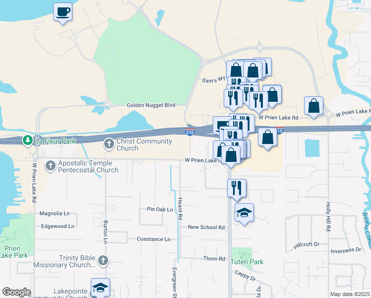 map of restaurants, bars, coffee shops, grocery stores, and more near 3420 Swanson Lane in Lake Charles