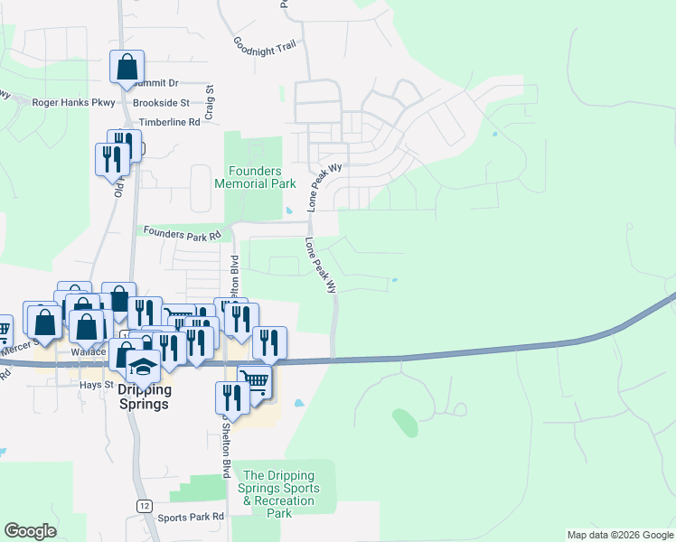 map of restaurants, bars, coffee shops, grocery stores, and more near 100-114 Cannon Ranch Road in Dripping Springs