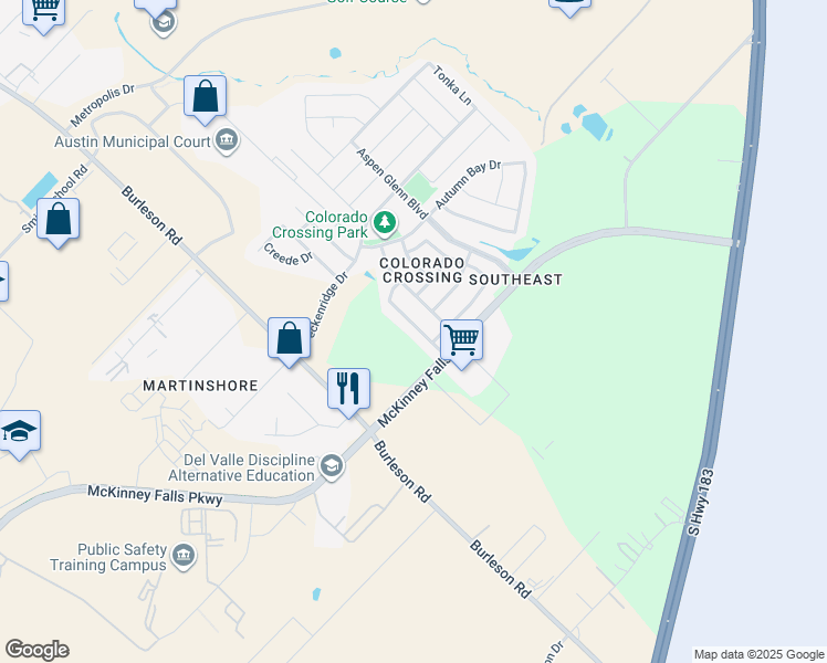 map of restaurants, bars, coffee shops, grocery stores, and more near 7517 Cedar Edge Drive in Austin