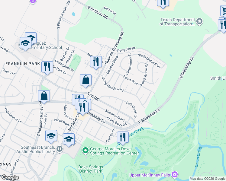 map of restaurants, bars, coffee shops, grocery stores, and more near 5508 Lark Creek Drive in Austin