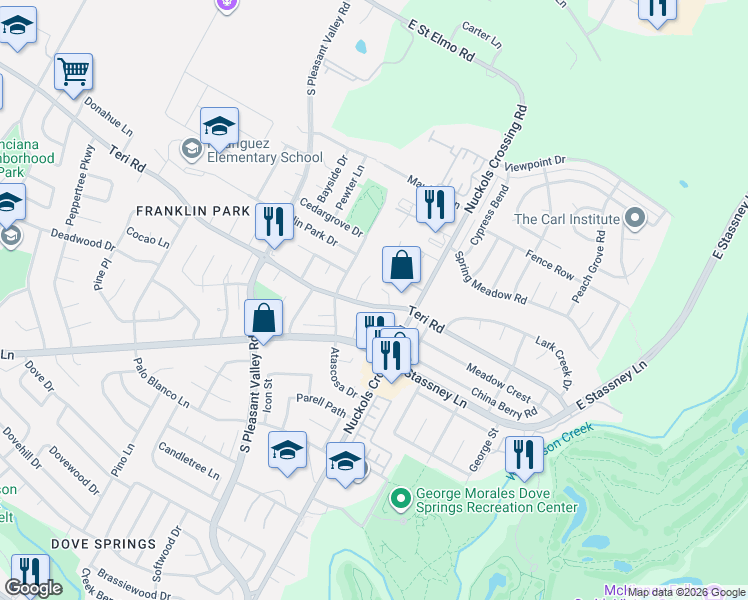 map of restaurants, bars, coffee shops, grocery stores, and more near 4905 Teri Road in Austin