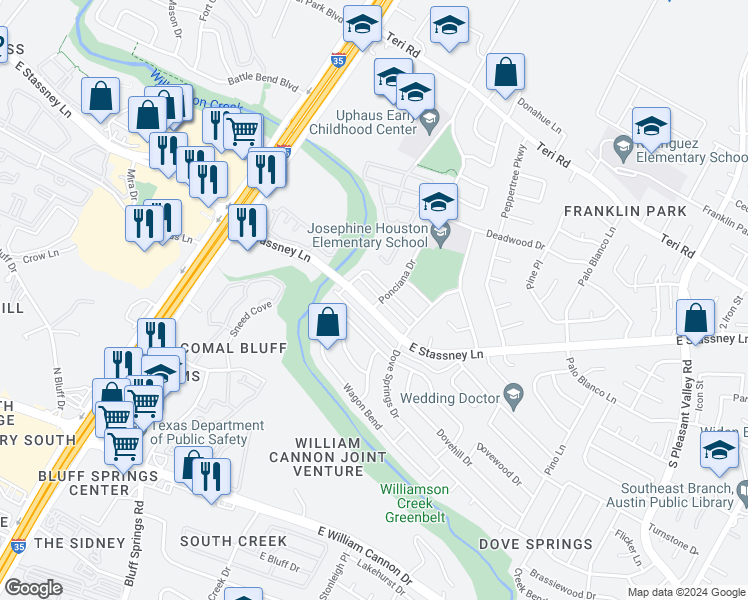 map of restaurants, bars, coffee shops, grocery stores, and more near in Austin