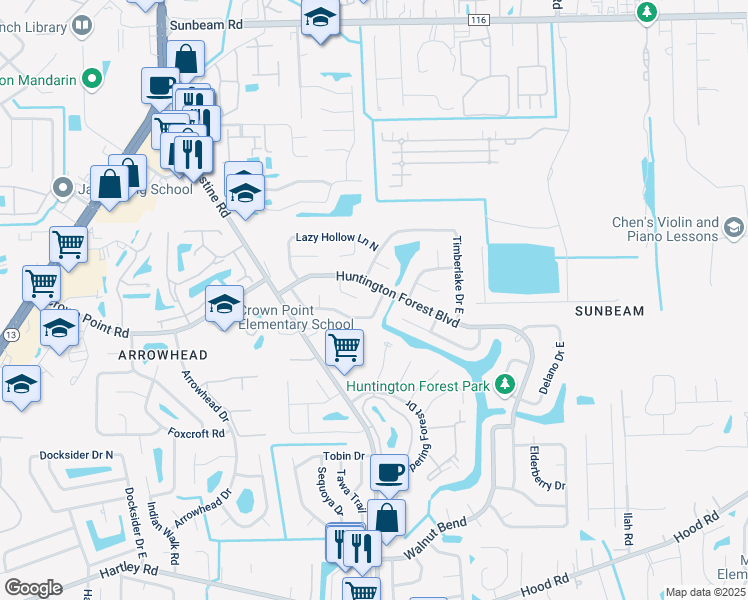 map of restaurants, bars, coffee shops, grocery stores, and more near 4174 Cumbrian Gardens Lane in Jacksonville