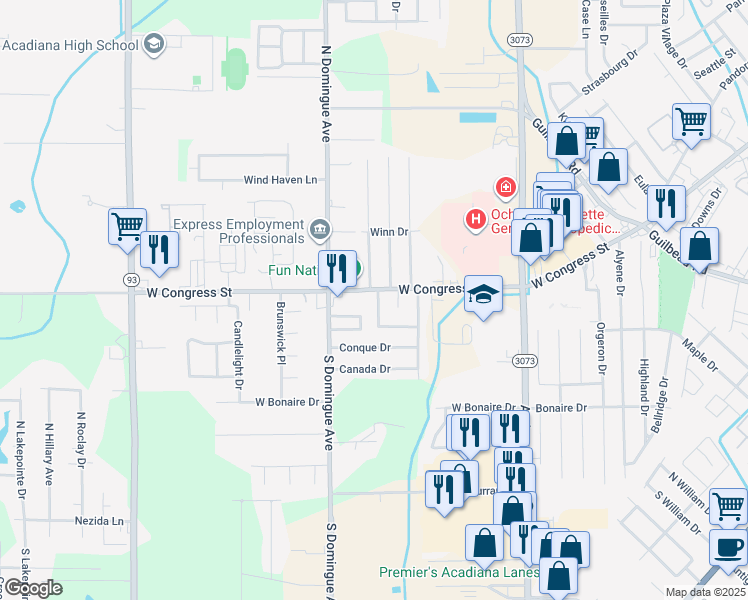 map of restaurants, bars, coffee shops, grocery stores, and more near 206 Palm Springs Avenue in Lafayette
