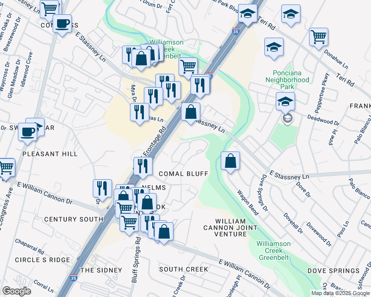 map of restaurants, bars, coffee shops, grocery stores, and more near 10 Sneed Cove in Austin