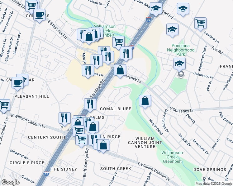 map of restaurants, bars, coffee shops, grocery stores, and more near 10 Sneed Cove in Austin