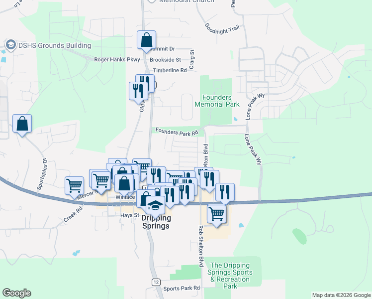 map of restaurants, bars, coffee shops, grocery stores, and more near 200 Diamond Point Drive in Dripping Springs