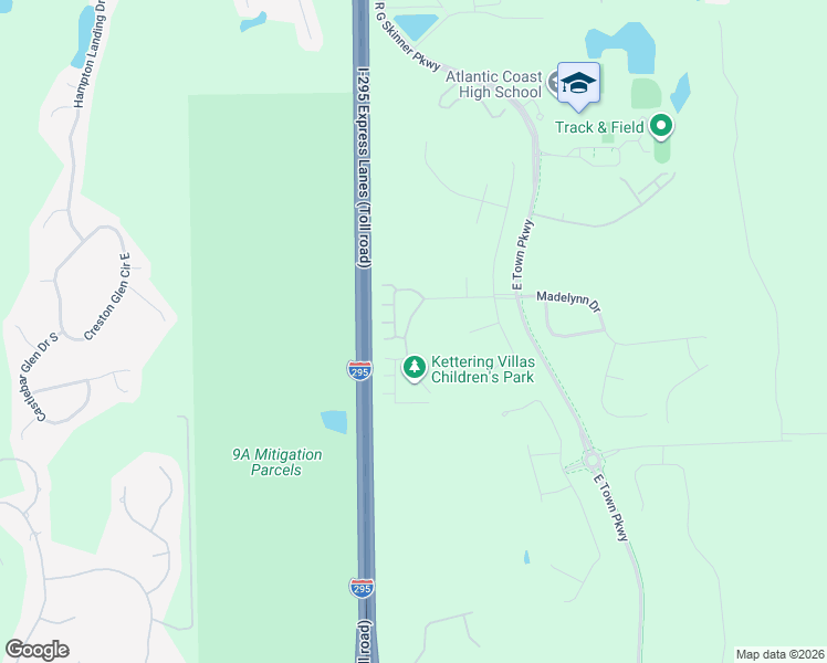 map of restaurants, bars, coffee shops, grocery stores, and more near Florida 9A in Jacksonville