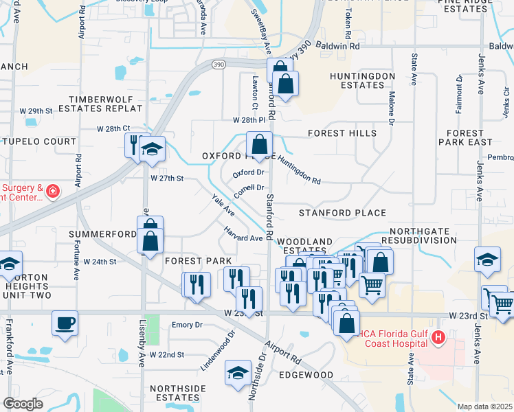 map of restaurants, bars, coffee shops, grocery stores, and more near 1106 Yale Avenue in Panama City