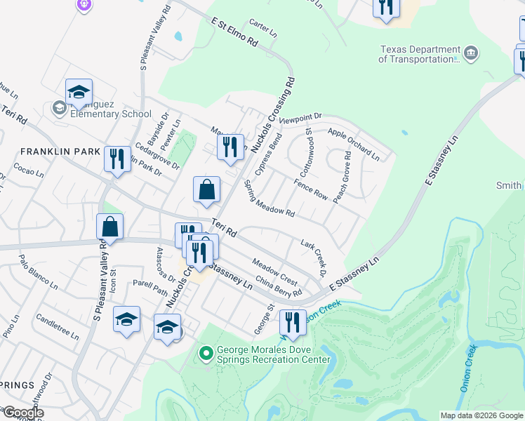 map of restaurants, bars, coffee shops, grocery stores, and more near 5402 Lark Creek Drive in Austin