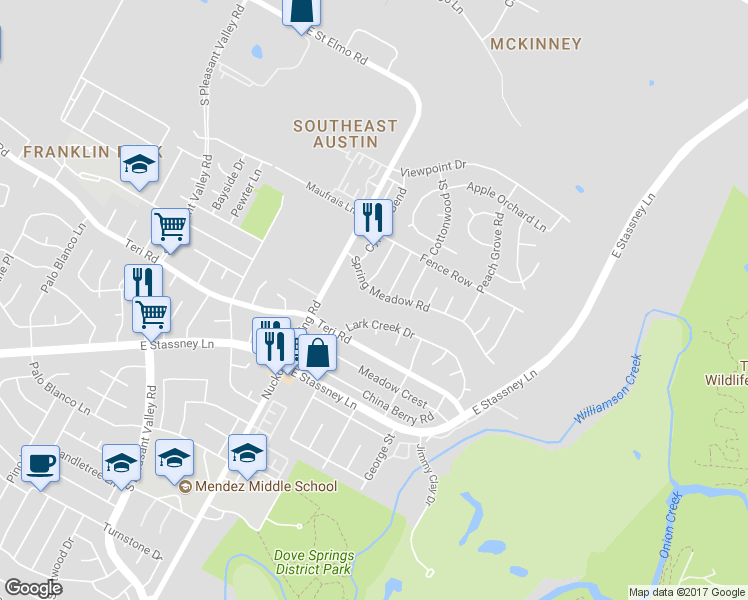 map of restaurants, bars, coffee shops, grocery stores, and more near 5402 Lark Creek Drive in Austin