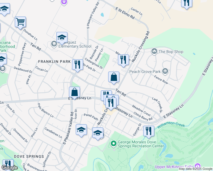 map of restaurants, bars, coffee shops, grocery stores, and more near 4905 Teri Road in Austin