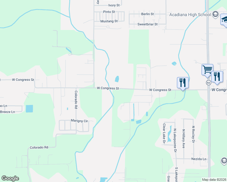 map of restaurants, bars, coffee shops, grocery stores, and more near 5100 West Congress Street in Lafayette