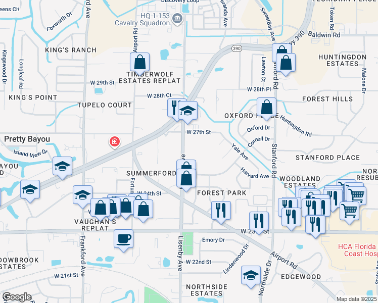 map of restaurants, bars, coffee shops, grocery stores, and more near 2544 Lisenby Avenue in Panama City