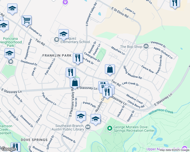 map of restaurants, bars, coffee shops, grocery stores, and more near 4808 Putters Cove in Austin