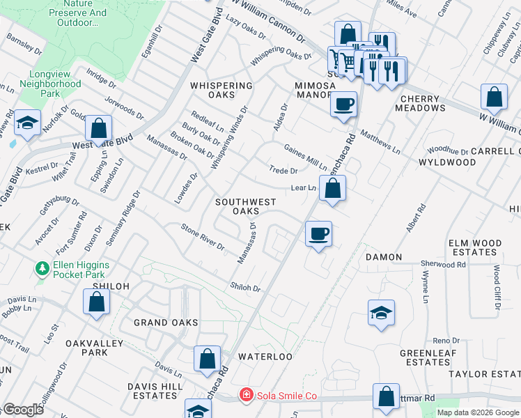 map of restaurants, bars, coffee shops, grocery stores, and more near 2113 Malvern Hill Drive in Austin