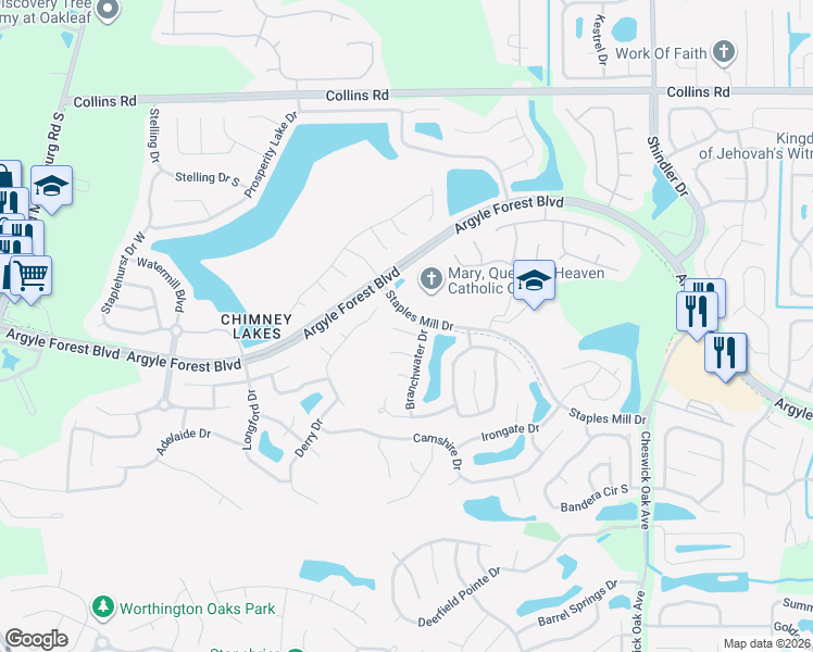 map of restaurants, bars, coffee shops, grocery stores, and more near 9101 Branchwater Court in Jacksonville
