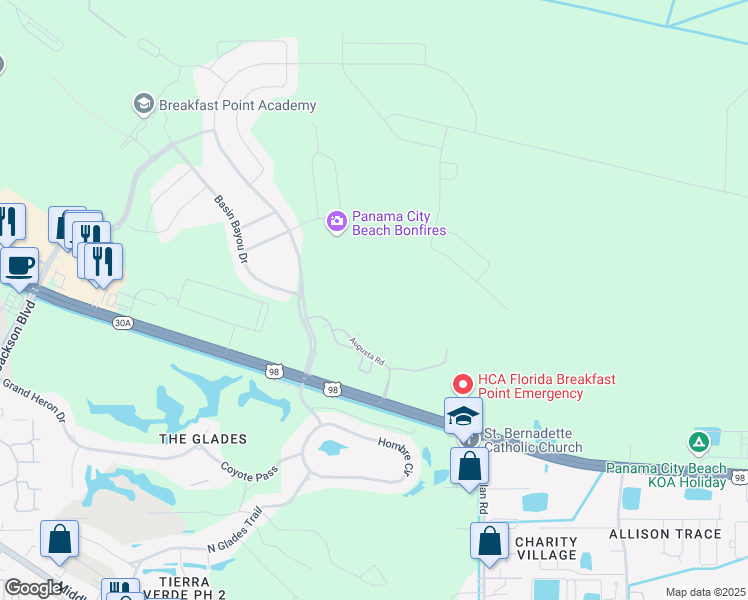 map of restaurants, bars, coffee shops, grocery stores, and more near in Panama City Beach