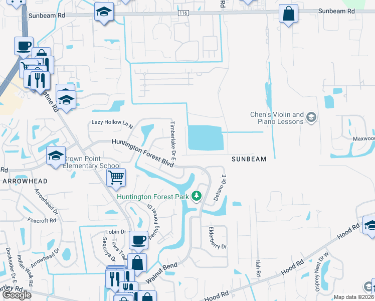 map of restaurants, bars, coffee shops, grocery stores, and more near 4388 Sun Garden Drive in Jacksonville