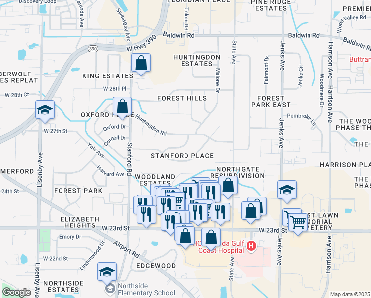 map of restaurants, bars, coffee shops, grocery stores, and more near 2710 Rutgers Drive in Panama City
