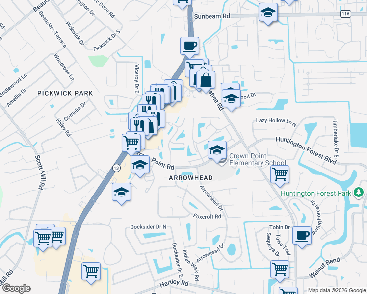 map of restaurants, bars, coffee shops, grocery stores, and more near 3753 Moorings Lane in Jacksonville