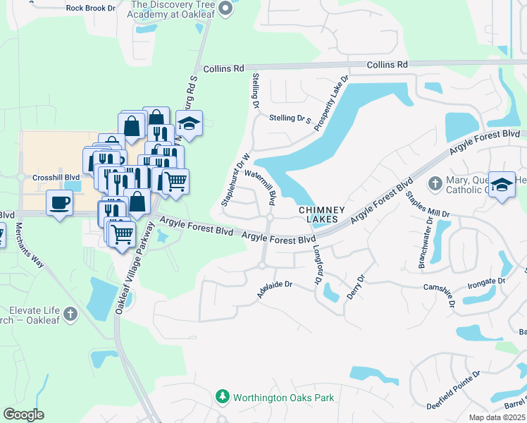 map of restaurants, bars, coffee shops, grocery stores, and more near 8491 East Hunston Mill Lane in Jacksonville