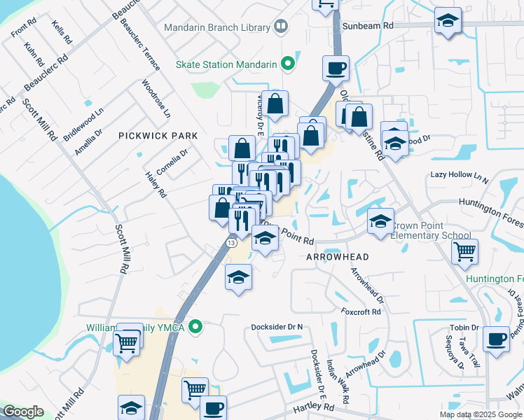 map of restaurants, bars, coffee shops, grocery stores, and more near 10000 San Jose Boulevard in Jacksonville