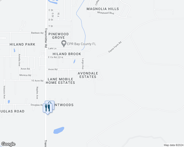 map of restaurants, bars, coffee shops, grocery stores, and more near 2642 Avondale Court in Panama City