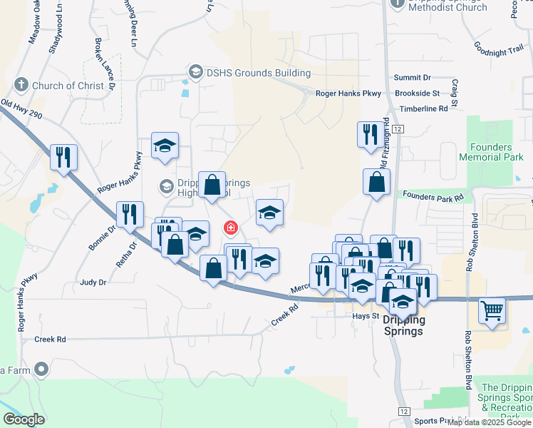 map of restaurants, bars, coffee shops, grocery stores, and more near 123 Arezzo Way in Dripping Springs