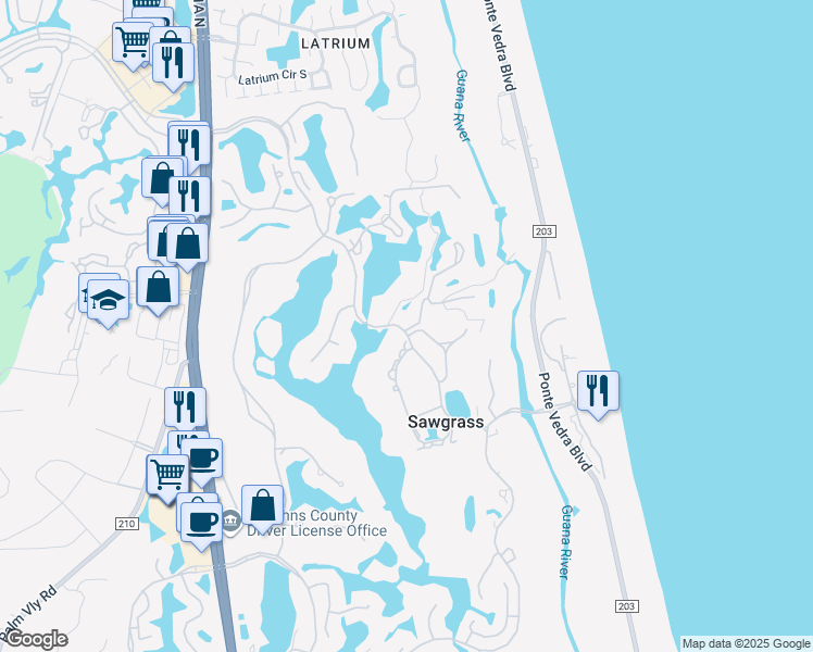 map of restaurants, bars, coffee shops, grocery stores, and more near 19 Cove Road in Ponte Vedra Beach
