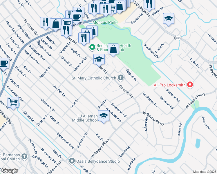 map of restaurants, bars, coffee shops, grocery stores, and more near 101 South Ridgeway Drive in Lafayette
