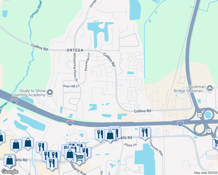 map of restaurants, bars, coffee shops, grocery stores, and more near 5260 Collins Road in Jacksonville