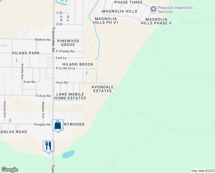 map of restaurants, bars, coffee shops, grocery stores, and more near 2644 Avondale Court in Panama City