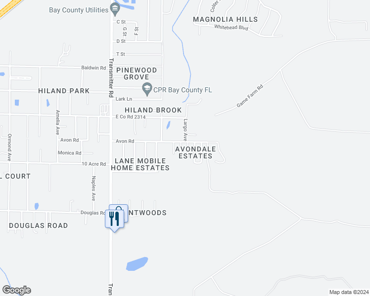 map of restaurants, bars, coffee shops, grocery stores, and more near 2615 Oakmont Drive in Panama City