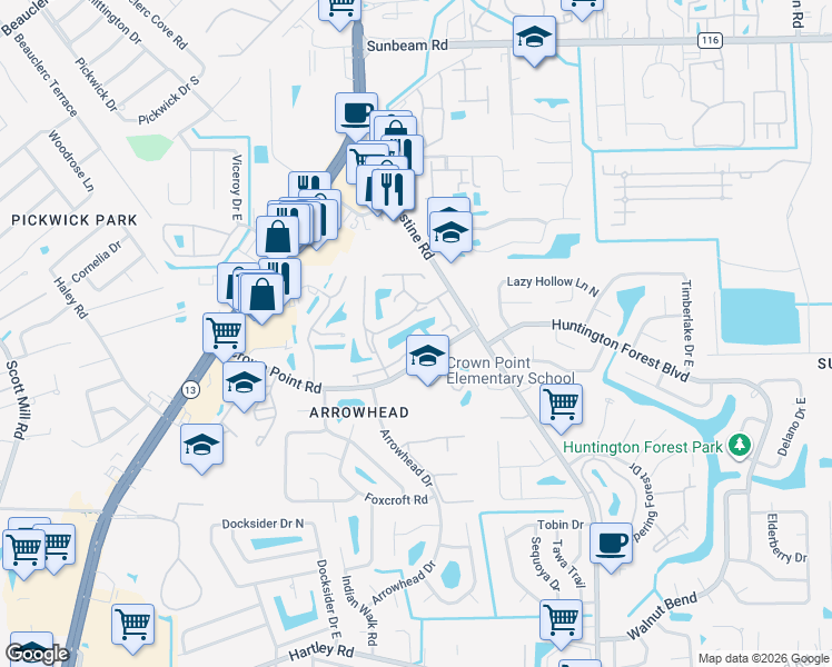 map of restaurants, bars, coffee shops, grocery stores, and more near 3801-3 Paddlewheel Ap in Jacksonville